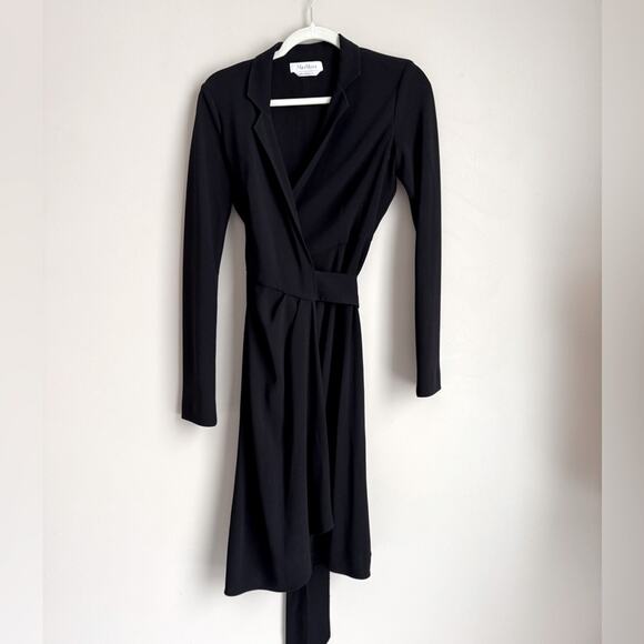 MaxMara Dresses & Skirts - MAXMARA Italian Wrap Dress Black V Neckline US 6 collar neck Classic Jackie O